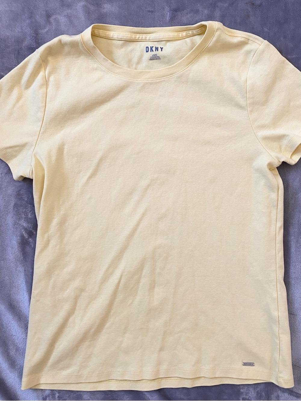 DKNY Organic Cotton Crewneck T-Shirt Women’s Large Pale Yellow Short Sleeve